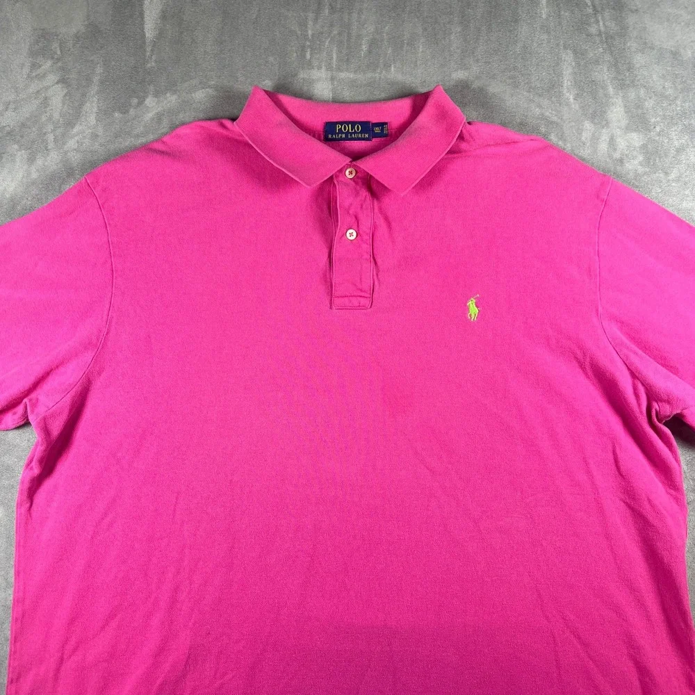 Polo Ralph Lauren Mens 2XLT Tall Pink Short Sleeve Cotton Mesh Polo Green Pony